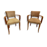 Pair of bridge armchairs in solid wood and velvet circa 1950
