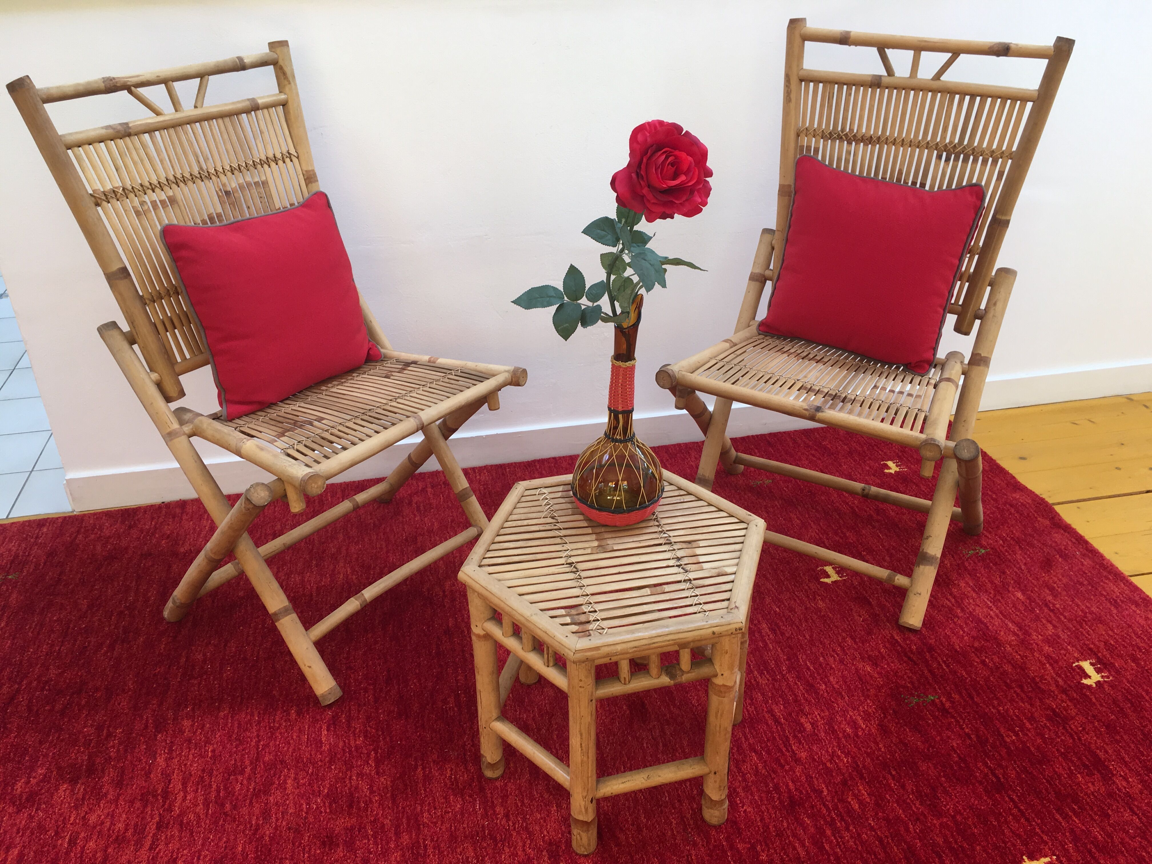 Hexagonal coffee table in bamboo and rattan