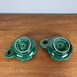 Duo of Barbotine candlesticks in Art Nouveau style or inspired by naturalism