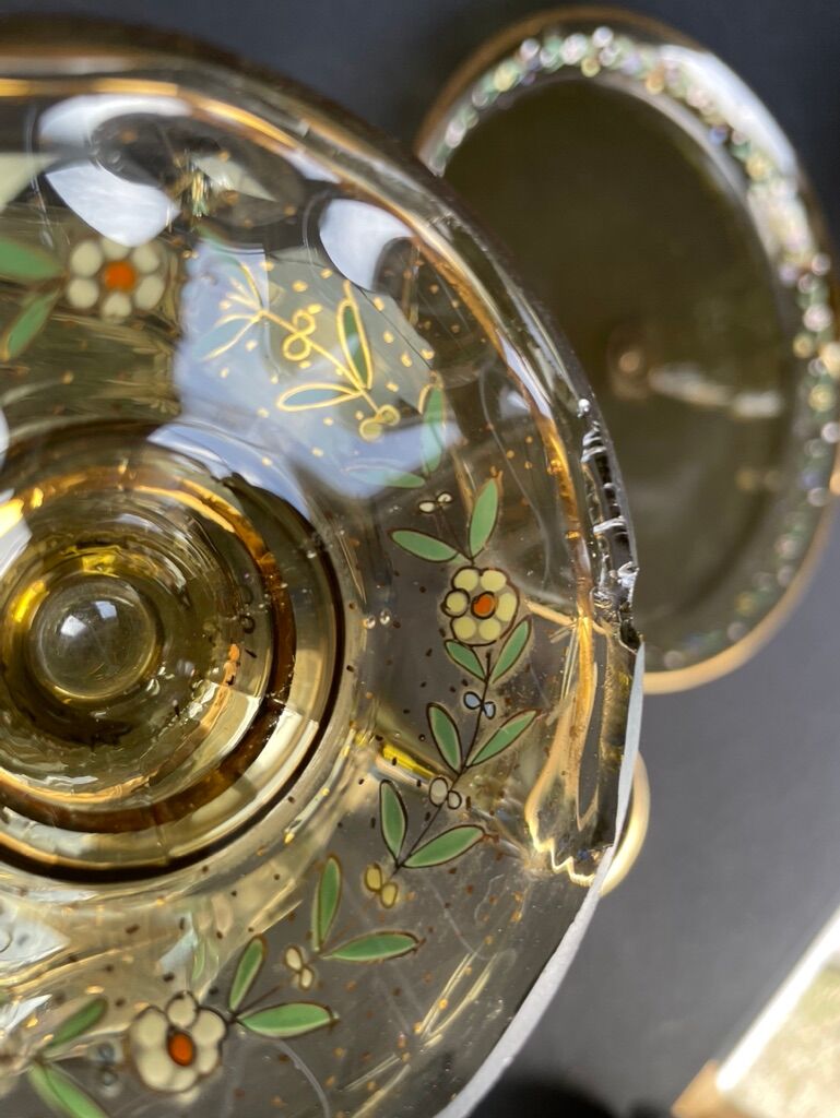 Amber crystal enamel and gilded liquor service