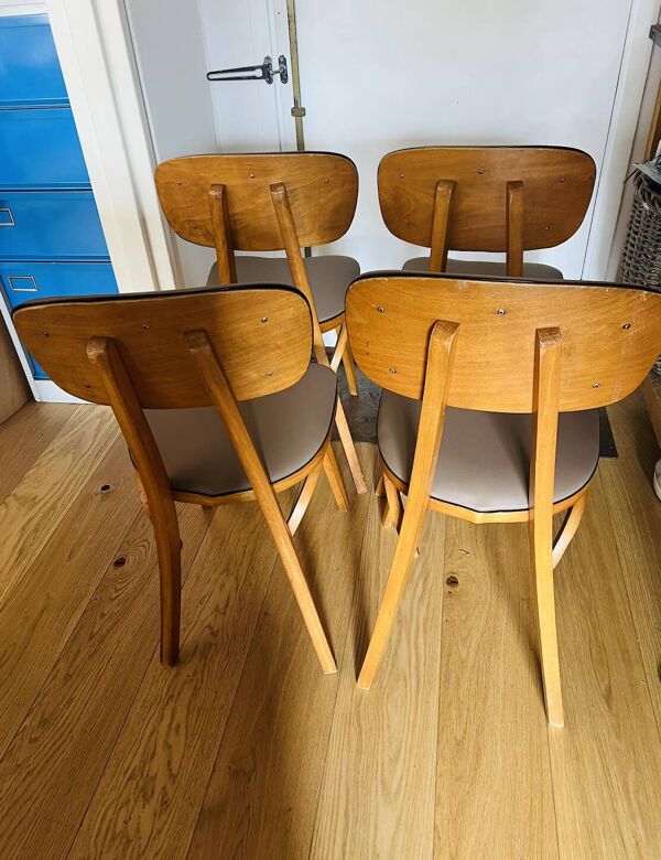 4 Chaises Bistrot Chêne Moyen Vernis (Baumann) Pied compas