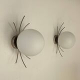 Pair of vintage wall lights, chrome and opaline, France, 1970