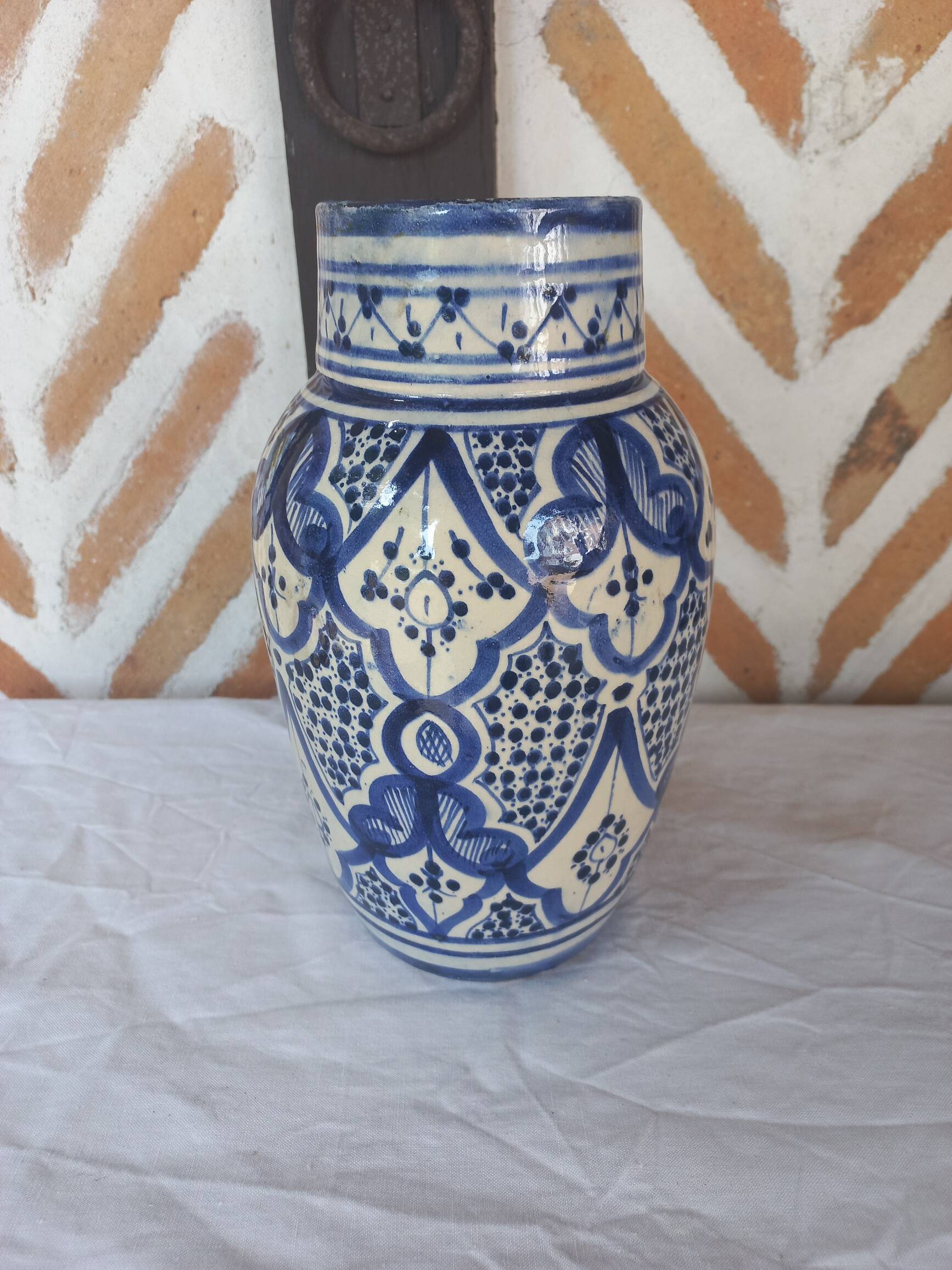 Moroccan white blue vase