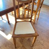 6 chaises en chêne et cuir blanc cassé