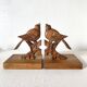 Pair of art deco wooden bookends birds