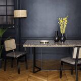 Cannage chain wood black leather black with armrests