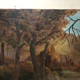 Peinture ancienne signée, Riverbank, 20ème siècle