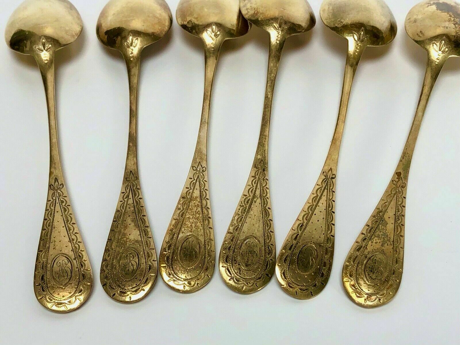 6 spoonfuls silver and vermeil poincon minerve gaston bardies 19th 122 grams