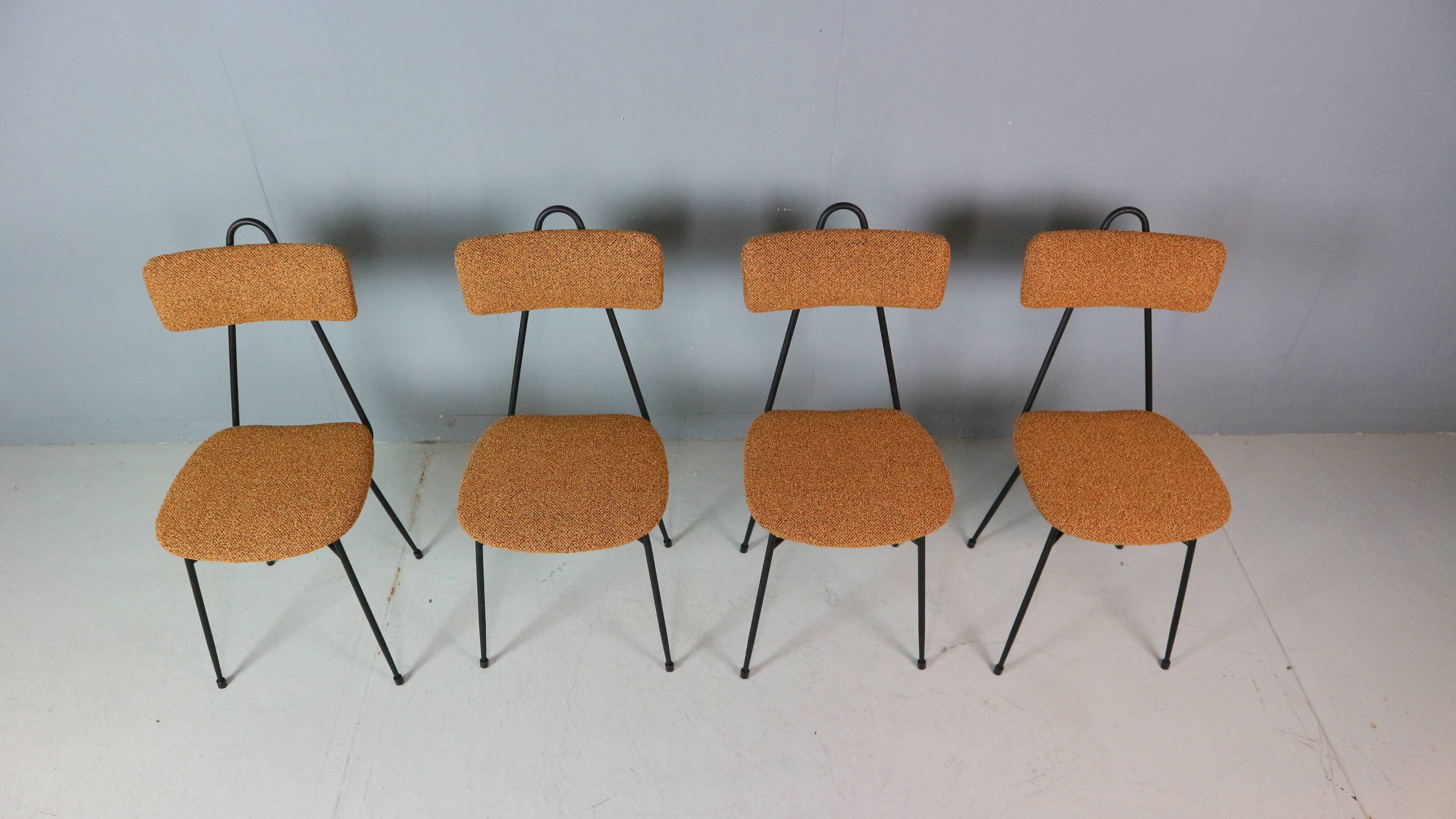 Set of 4 Italian dining chairs newly upholstered 1950s