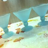 set of 3 ice cream / dessert cups, on foot, frosted blue-green glass