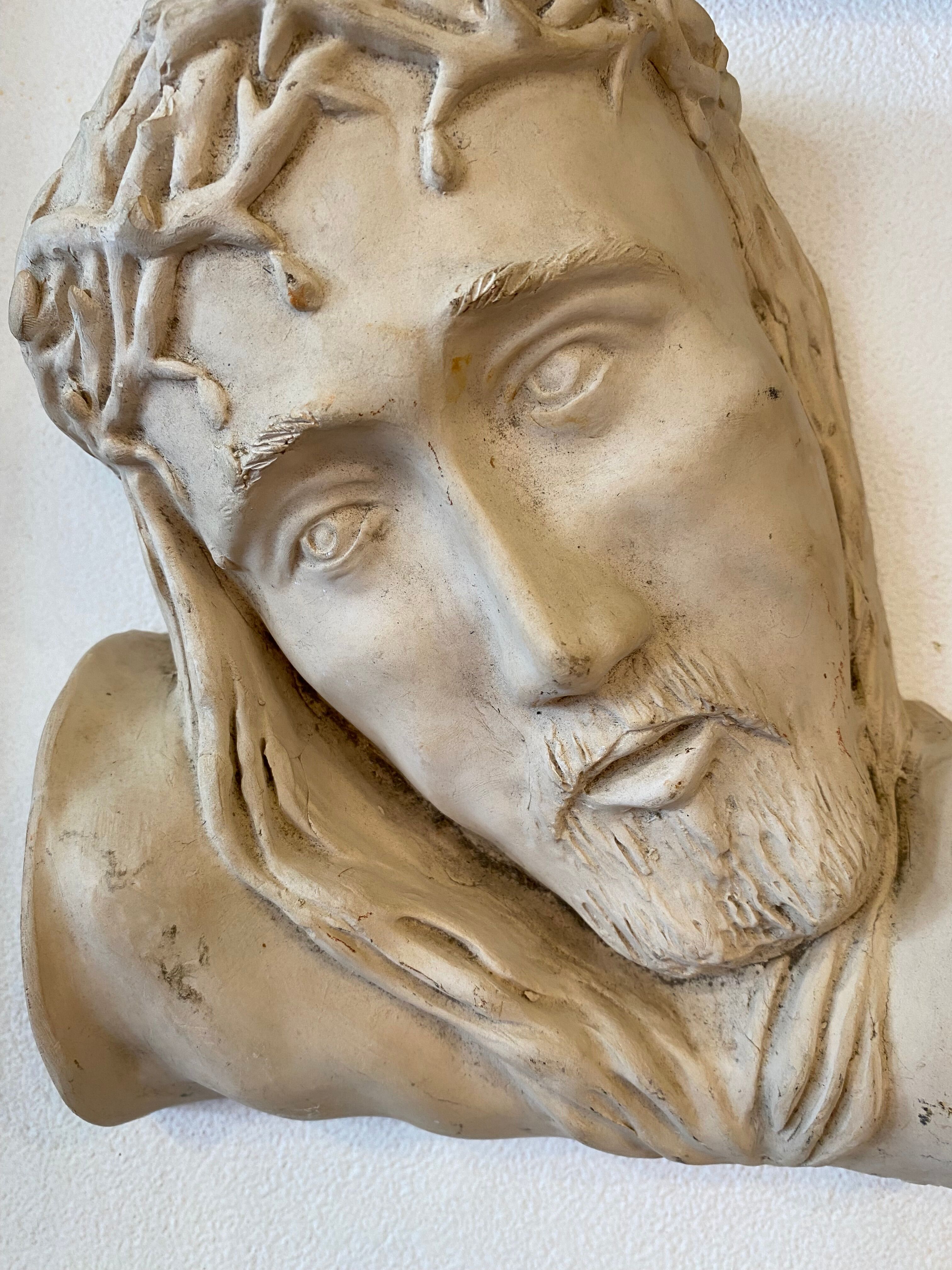 Head of jesus christ plaster sculpture signed courtin to hang