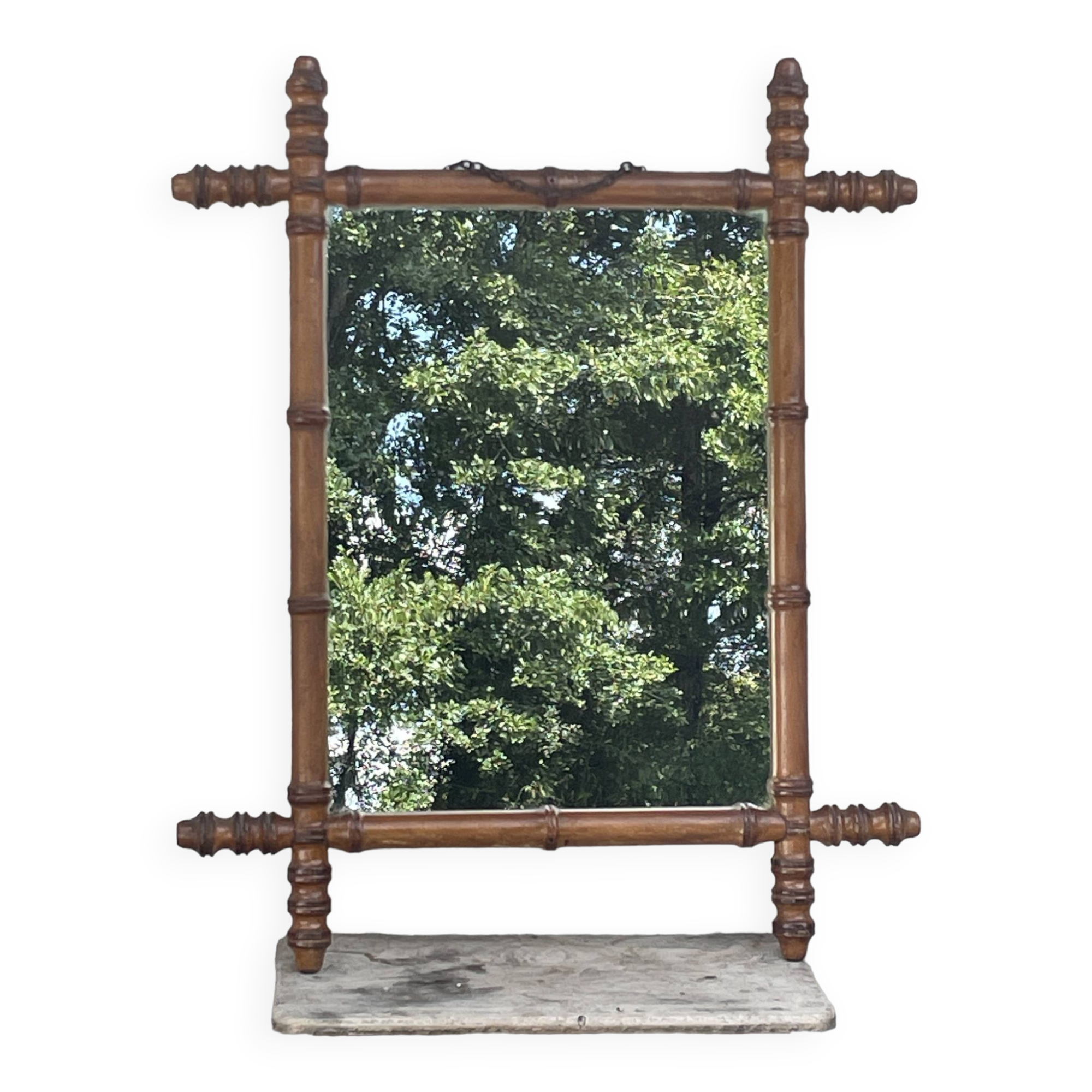 Ancien miroir cadre en bois de Merisier style bambou Cherrywood Mirror Bamboo