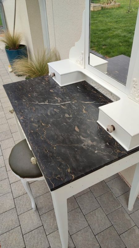 Marble top dressing table with stool