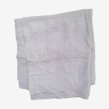 Drap 1 place en lin ancien avec monogramme