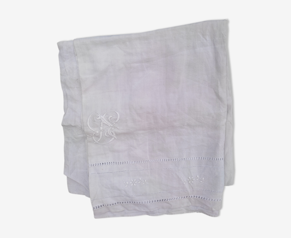Drap 1 place en lin ancien avec monogramme