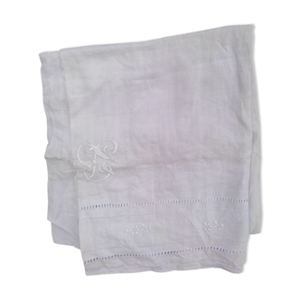 Drap 1 place en lin ancien avec monogramme