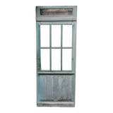 Glass pine door (6 panes) with its transom and removable shutter