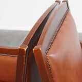 Set of 2 cognac-colored cowhide Art Deco design armchairs