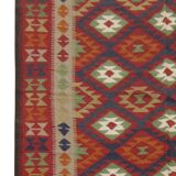 Burgundy Wool Kilim Rug, Large Afghan Tribal Flatweave 304x200cm