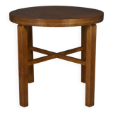 Table d'appoint en placage de chêne, années 1930, rénovée à la main, Art déco polonais