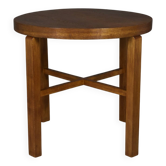 Table d'appoint en placage de chêne, années 1930, rénovée à la main, Art déco polonais
