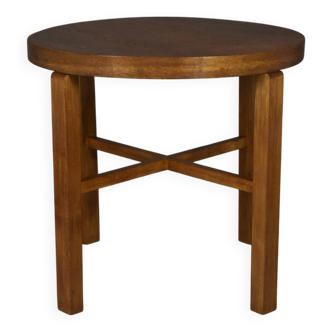 Table d'appoint en placage de chêne, années 1930, rénovée à la main, Art déco polonais