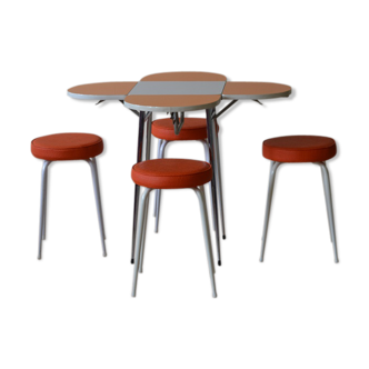 Entire table folding and stools orange and white formica 60s