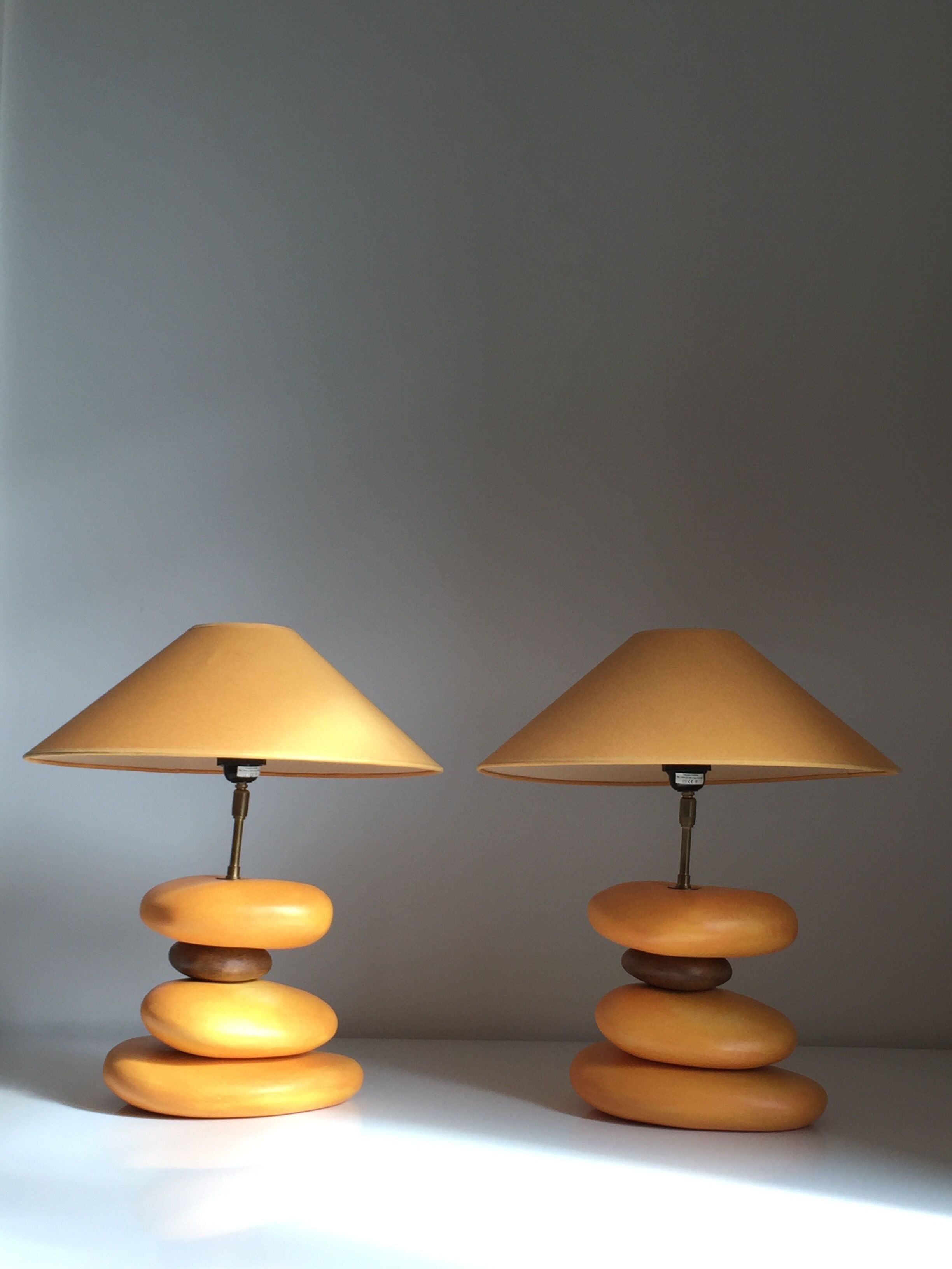 Paire de pied de lampe galets en céramique, François Chatain, années 1980