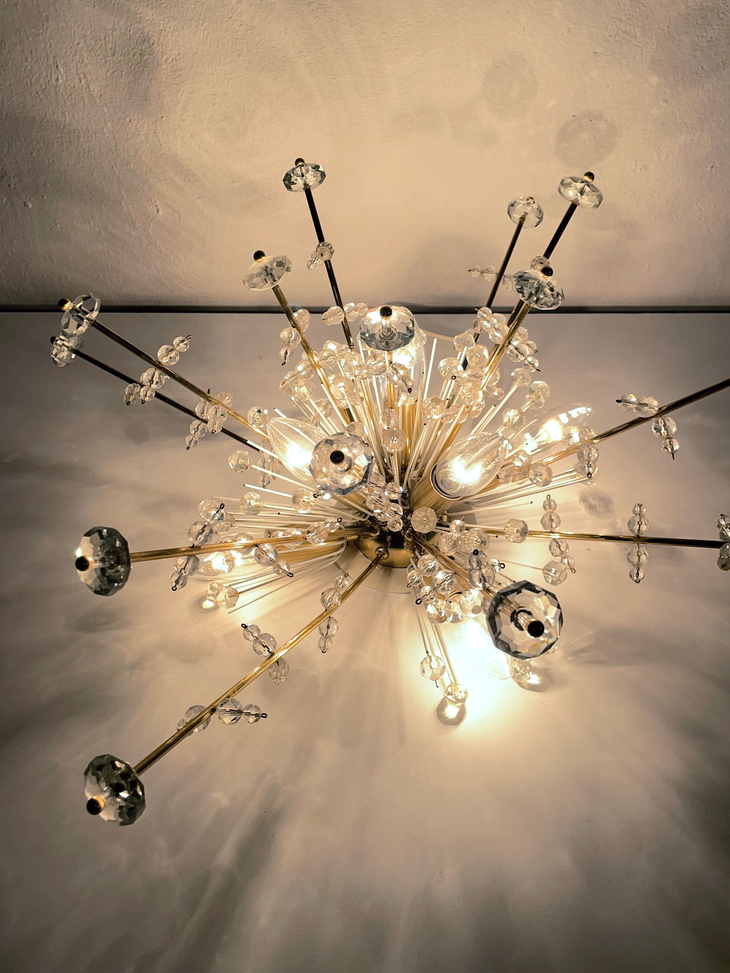 Pair of Snowflake Sputnik Flush Mount Lamps, Austria 1950s