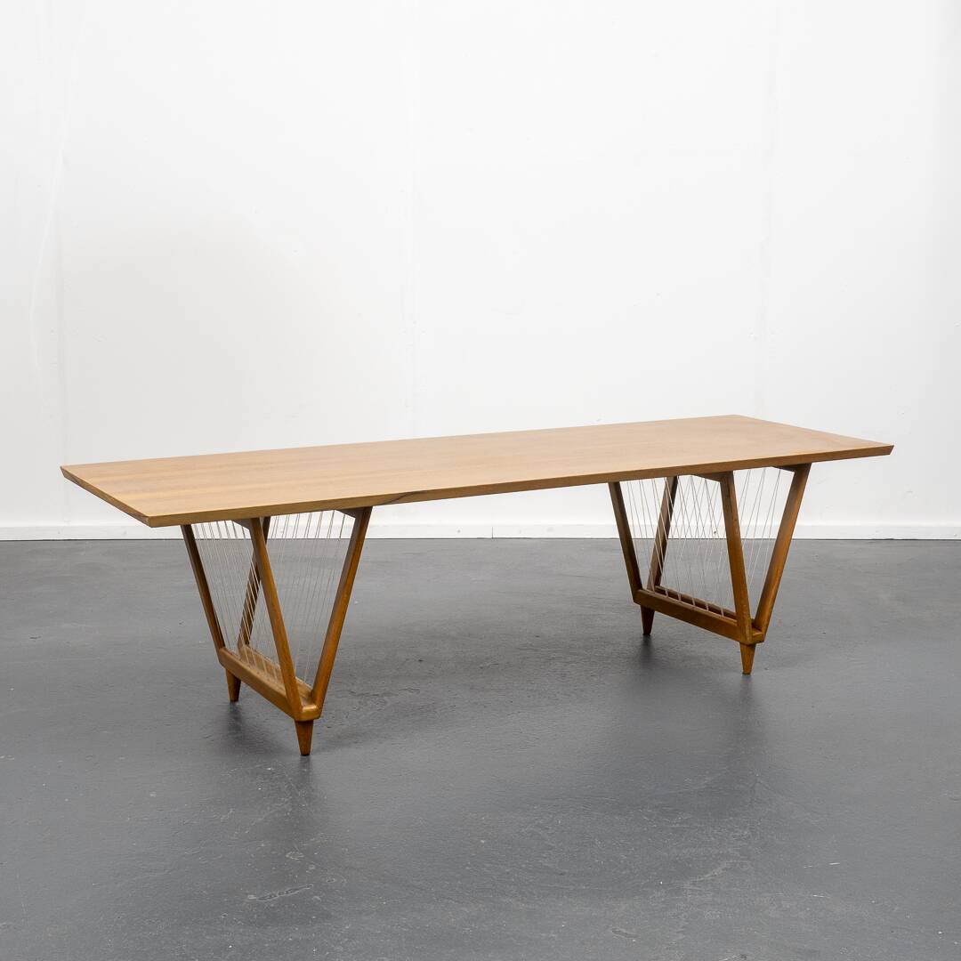 1950s coffee table, walnut, V-shaped legs, restored