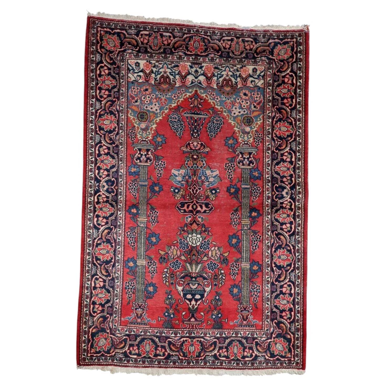 Antique Persian Kashan prayer handmade rug 131cm x 198cm 1920s - 1C1222