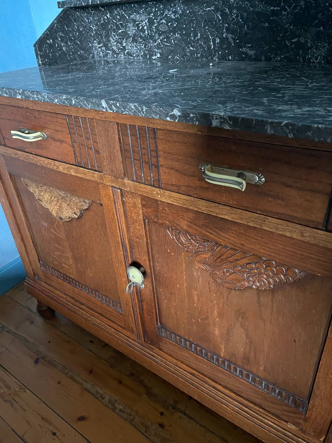 Wooden sideboard with marble top