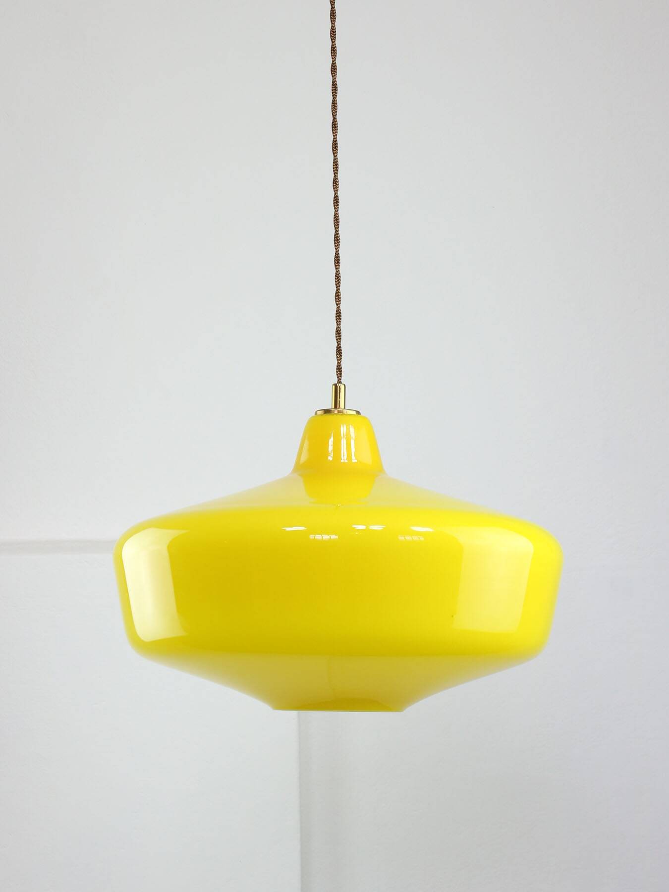 Mid-Century Italian Brass and Yellow Glass Pendant Lamp