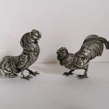 Duo of silver-plated roosters