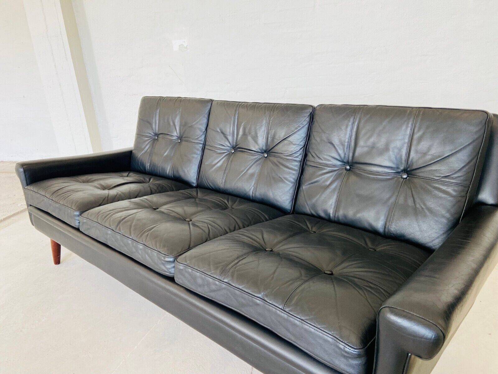 Vintage Danish retro Svend Skipper 3 person sofa in black leather 1960s