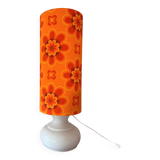 Lampe à poser Crush orange - opaline blanche et tissu vintage année 70