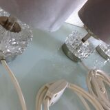 Suite of three lamps in structured glass and chrome/vintage years 70