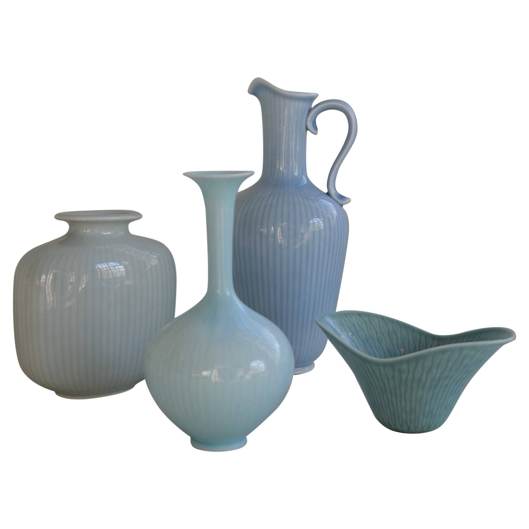 Mid-century modern set of 4 ceramic vases by Rörstrand, Gunnar Nylund, Sweden, 1950s.