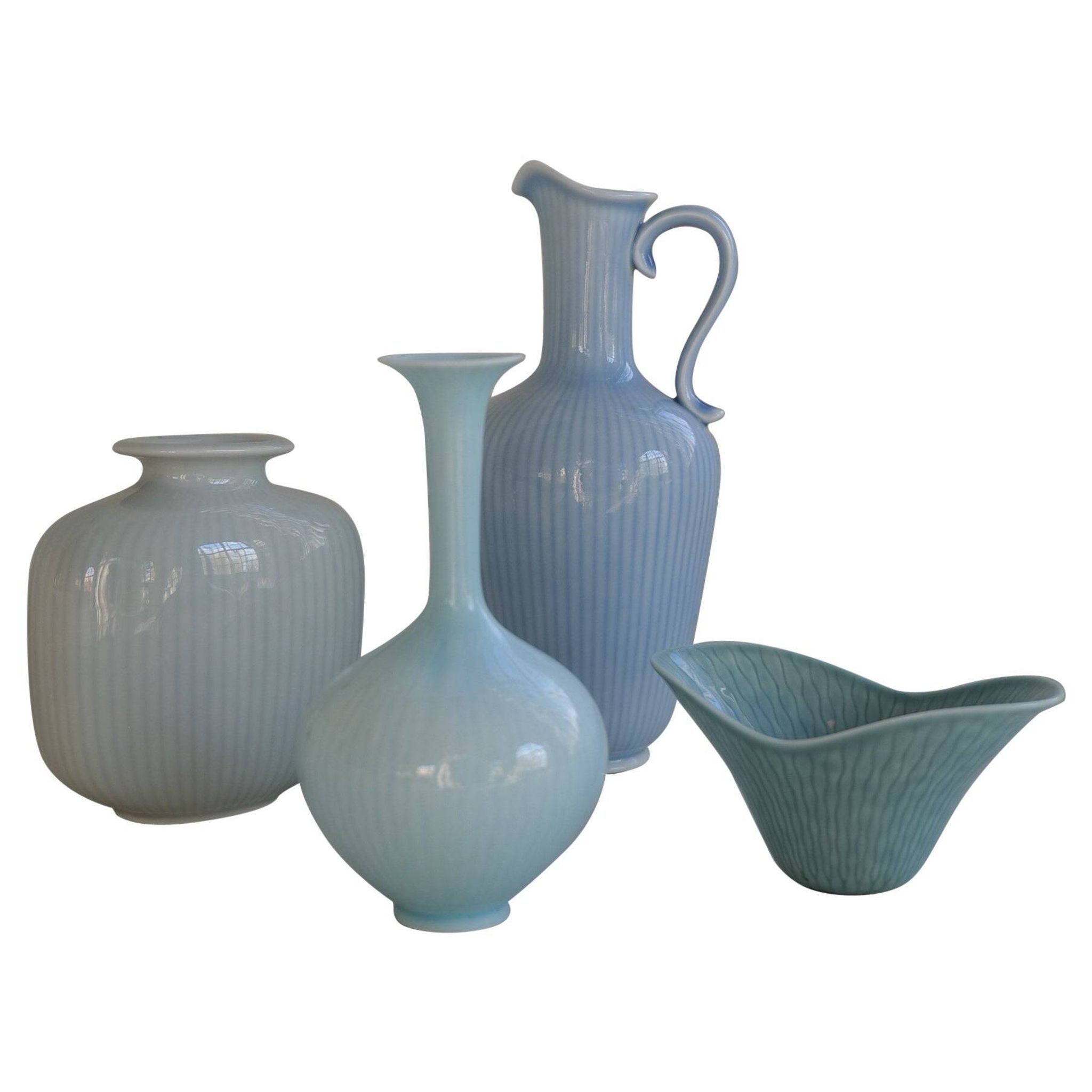 Mid-century modern set of 4 ceramic vases by Rörstrand, Gunnar Nylund, Sweden, 1950s.
