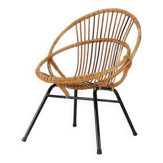 Chaise longue pour enfant en rotin du milieu du siècle, Pays-Bas, années 1960