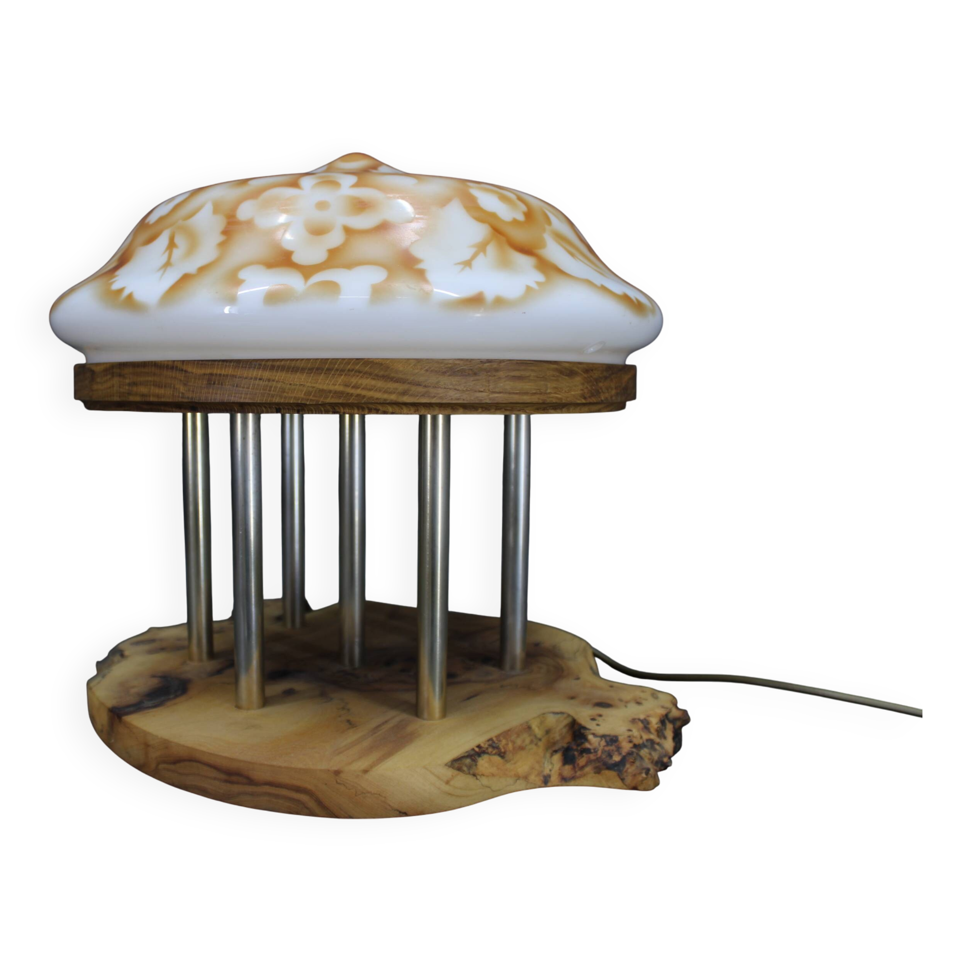 Contemporary Unique Wooden Table Lamp with Glass Shade