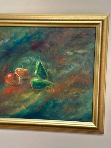 Oil on canvas “Still Life with Fruits” by Olle Bredford,Vintage & Framed 38×30cm