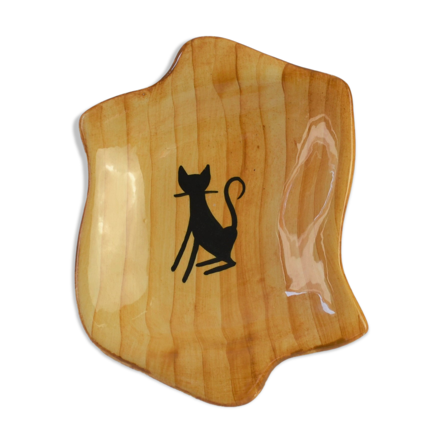 Earthenware pocket with faux-bois decoration decorated with a cat from the Grandjean-Jourdan pottery in Vallauri