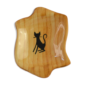 Earthenware pocket with faux-bois decoration decorated with a cat from the Grandjean-Jourdan pottery in Vallauri