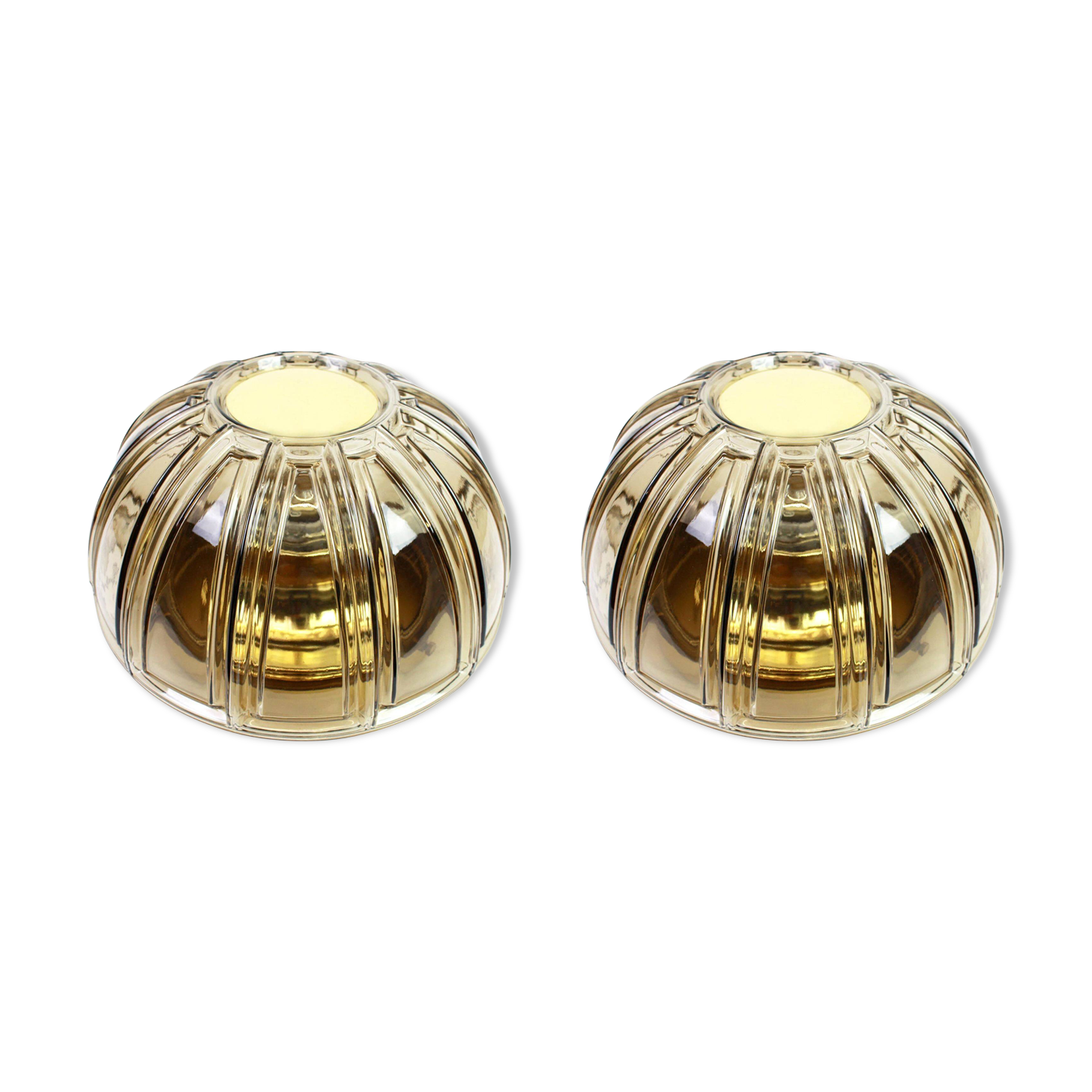 Pair of wall sconces or ceiling lights in brass and amber glass by Limburg, Germany, 1960s.