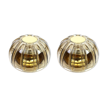 Pair of wall sconces or ceiling lights in brass and amber glass by Limburg, Germany, 1960s.