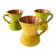 3 large green and yellow enameled ceramic cups, signed