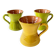 3 large green and yellow enameled ceramic cups, signed