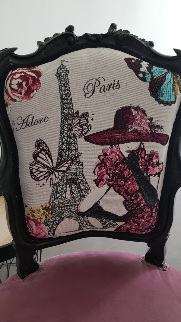 Fauteuil Louis XV rénové et relooké ''J'adore Paris
