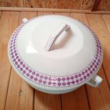 Soup tureen or vegetable dish with purple decoration, Moulin des Loups Orchies